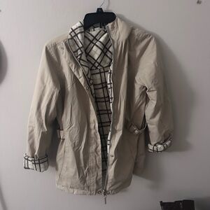 Beige Plaid-Lined Reversible Jacket